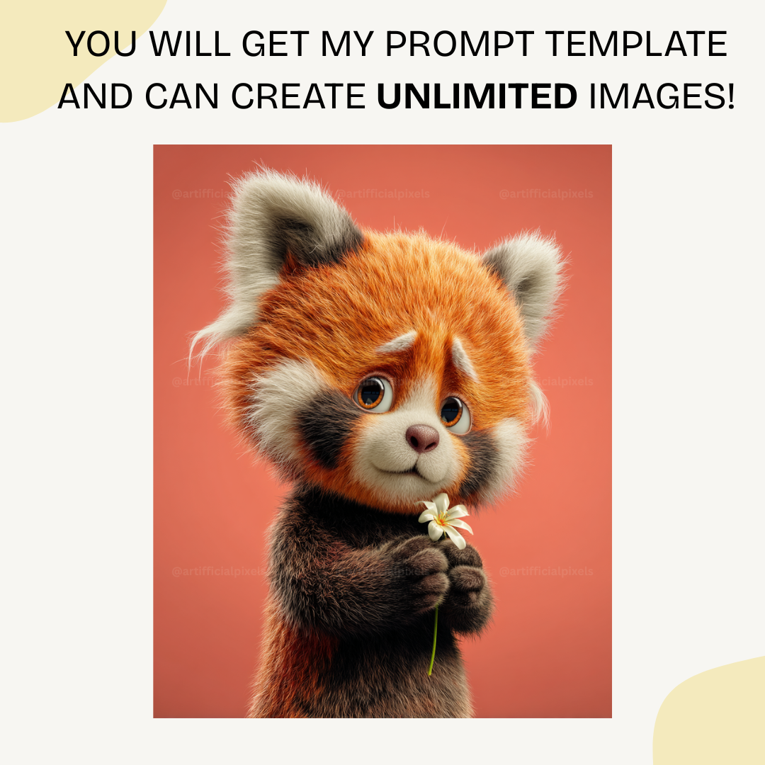 Adorable red panda in 3D Pixar animation style with soft fur and expressive eyes generated using AI art prompt