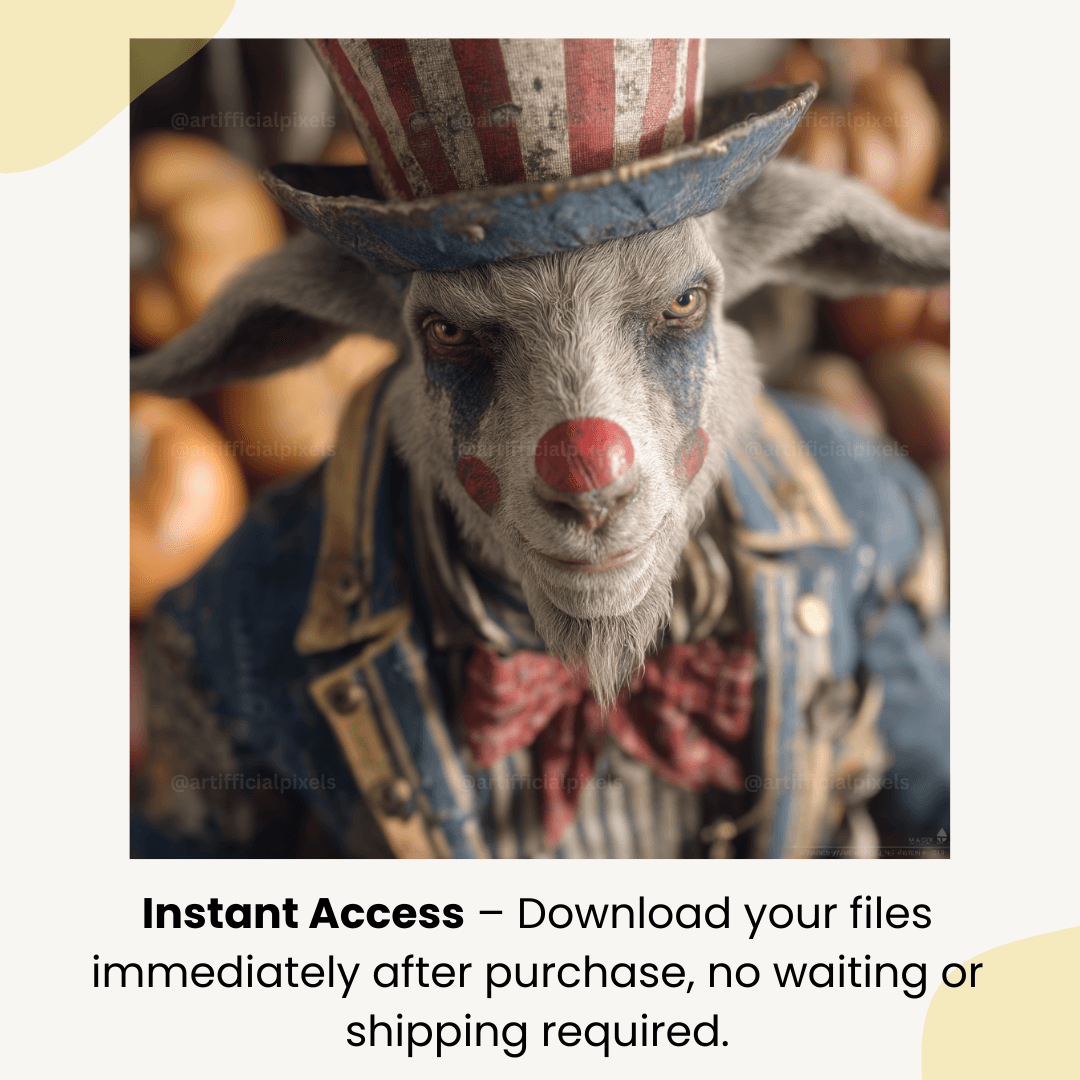 Dark circus goat clown digital art graphic with instant download access for immediate crafting and design use