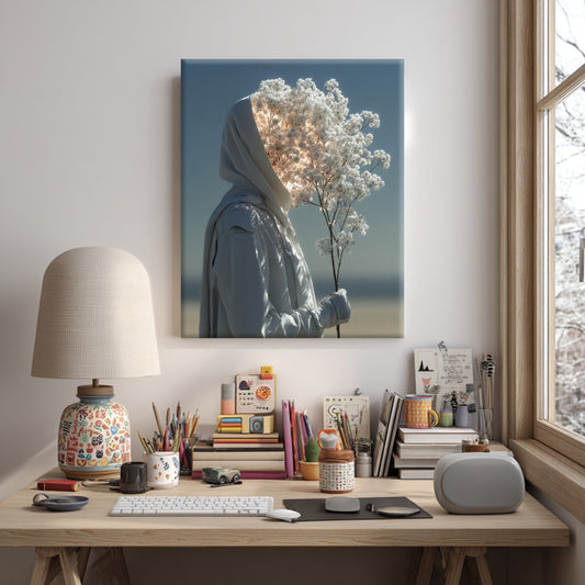 Surreal Hooded Figure Canvas Print – AI Generated Glowing Portrait Wall Art