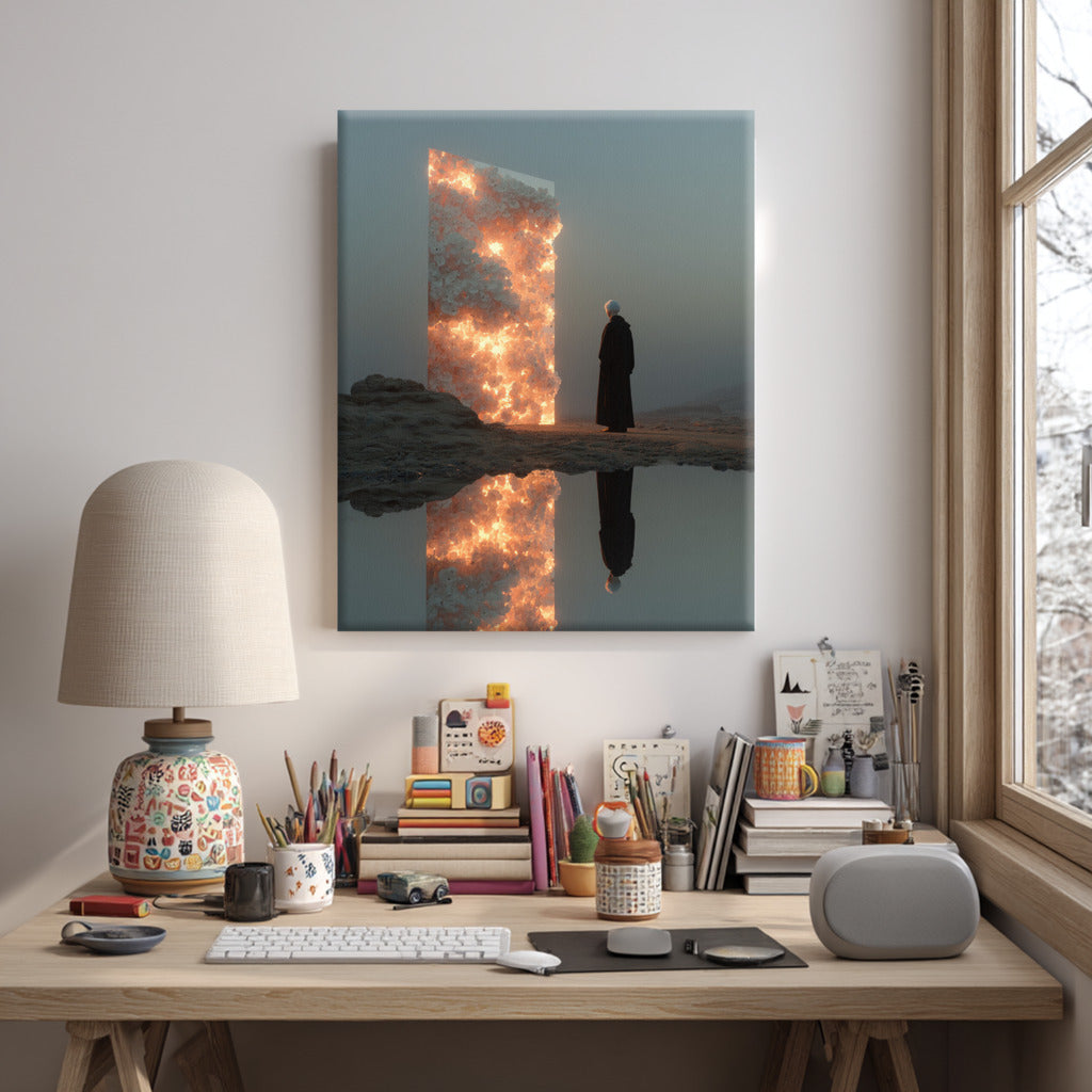 Portal of Flame and Silence Canvas Print – AI Generated Glowing Portrait Wall Art