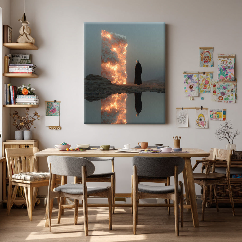 Portal of Flame and Silence Canvas Print – AI Generated Glowing Portrait Wall Art