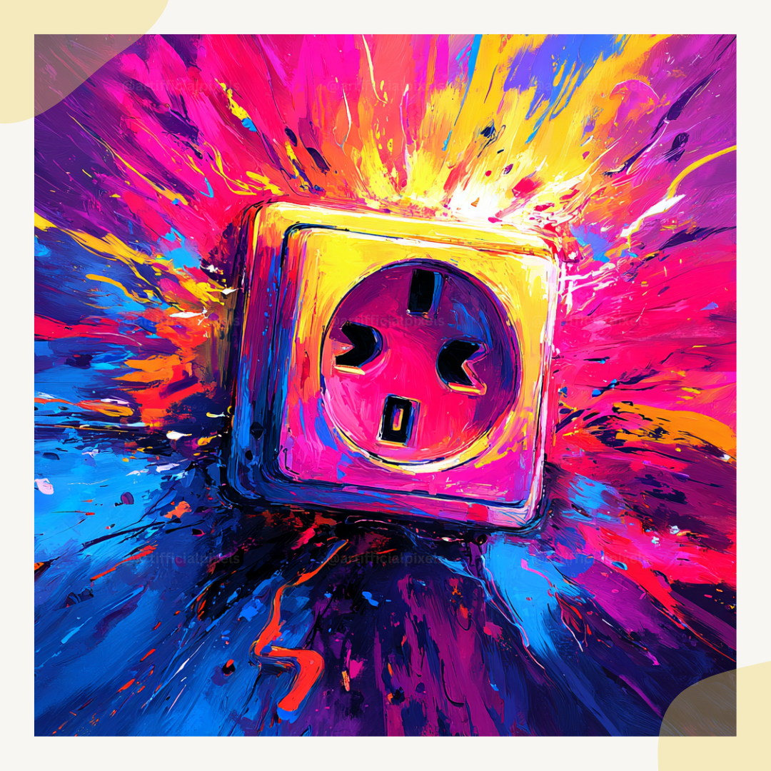 Electric socket reimagined as psychedelic digital art using Midjourney V7 prompt with vibrant neon palette