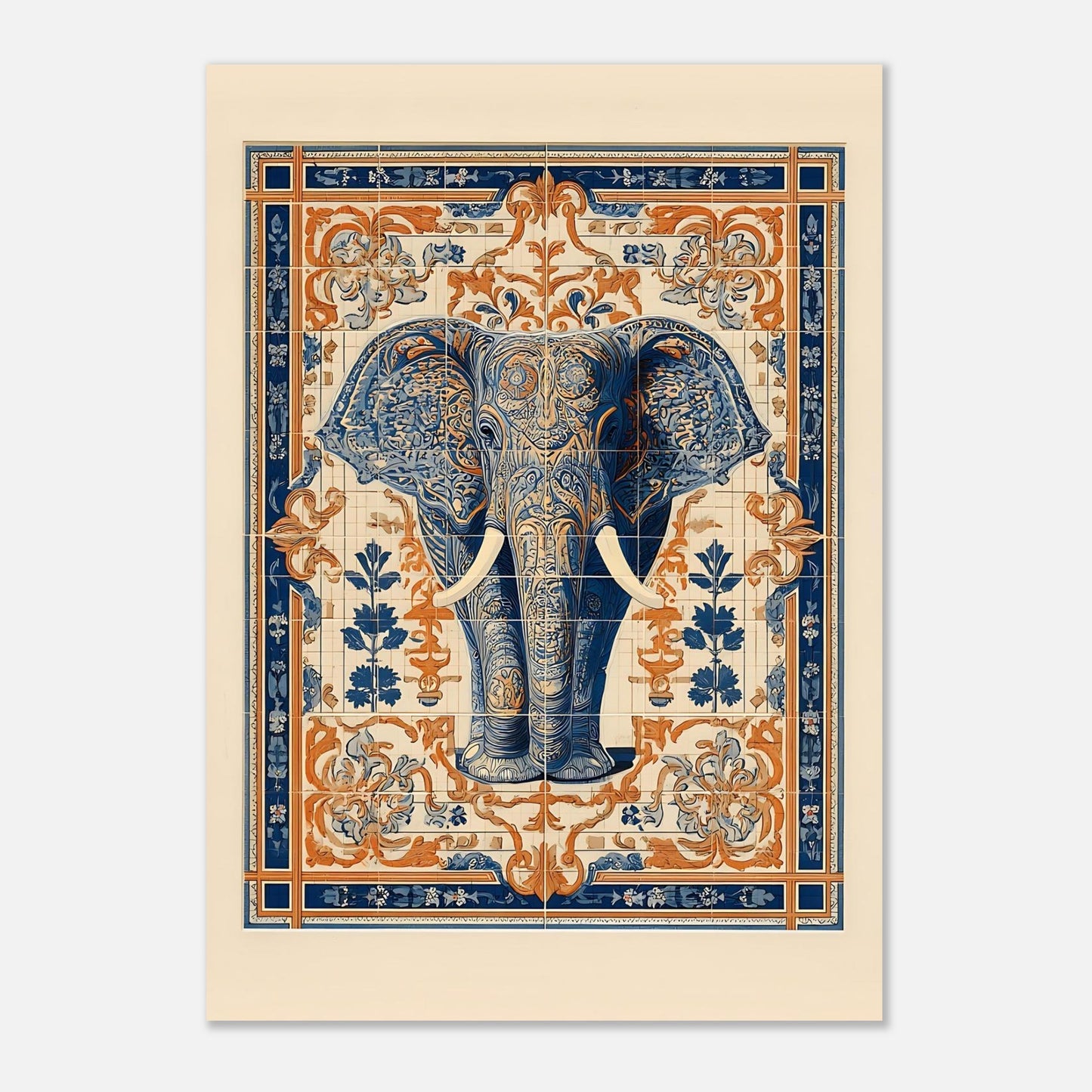 Elephant poster wall art print A2 size 42x59.4 cm, detailed mosaic design