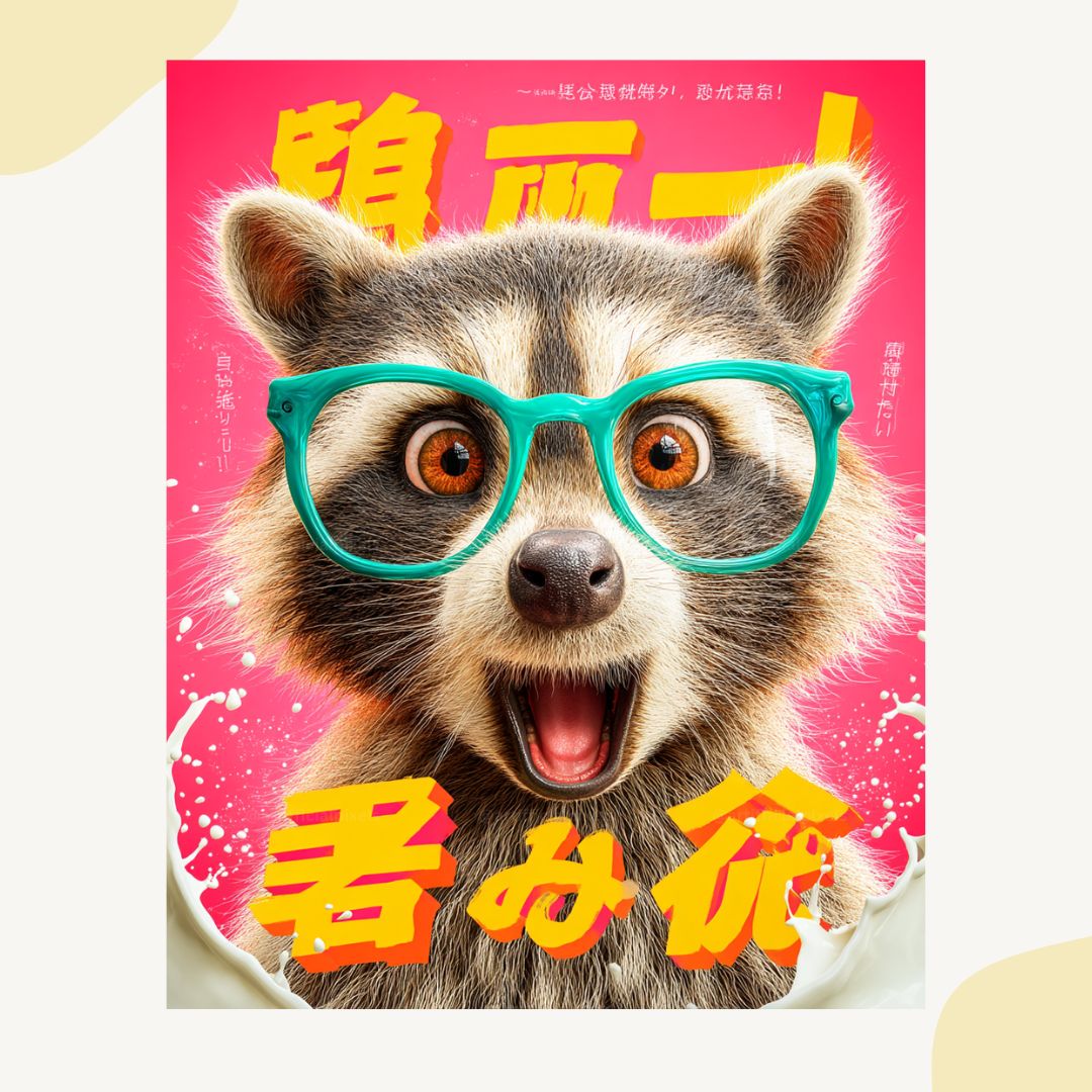 Exaggerated animal poster design generated with Midjourney AI template perfect for greeting cards and stickers