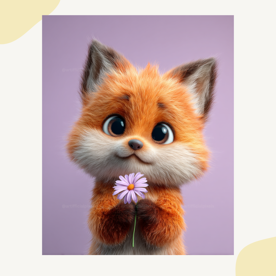 Cute fox character in Pixar animation style with expressive eyes generated using professional AI art prompt