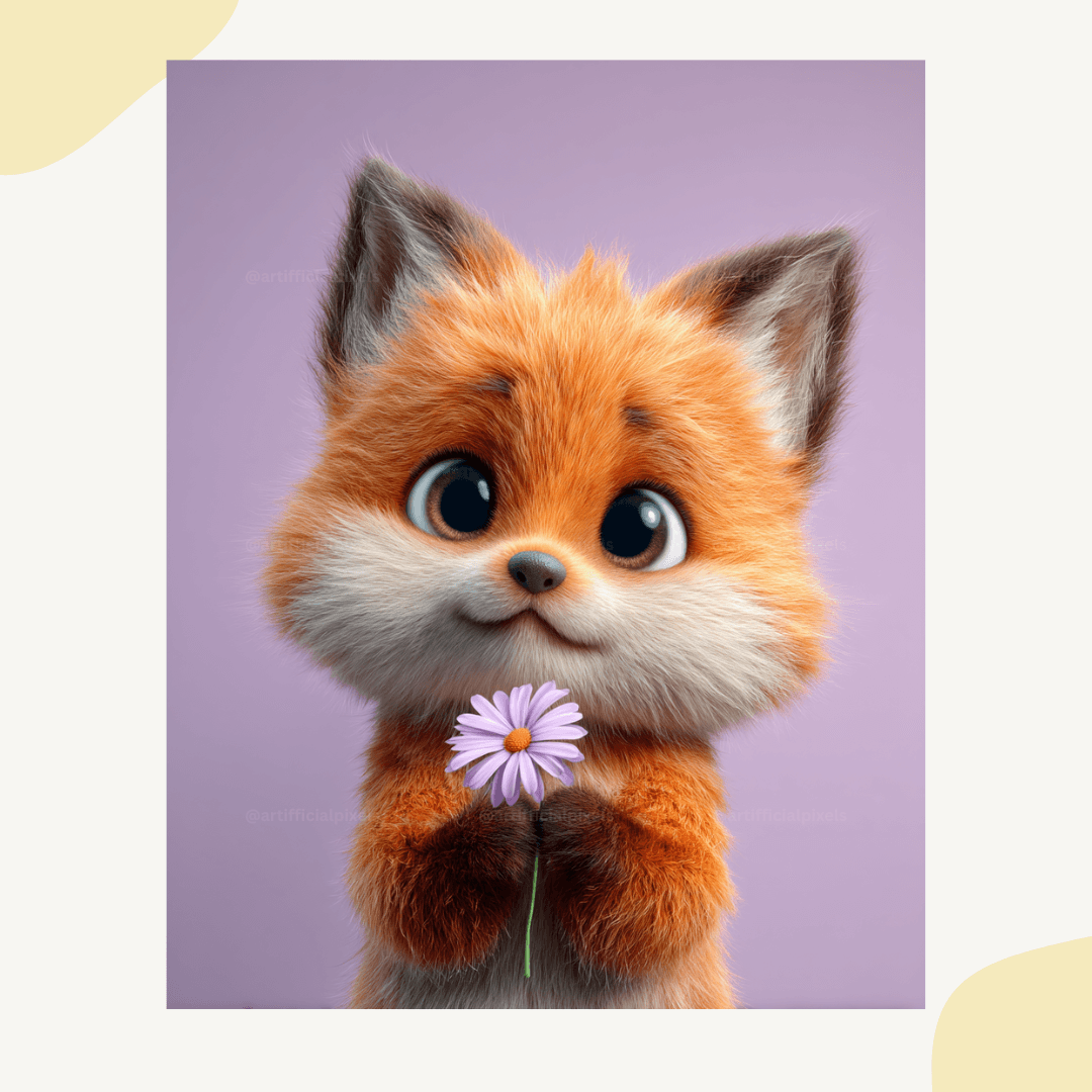 Cute fox character in Pixar animation style with expressive eyes generated using professional AI art prompt