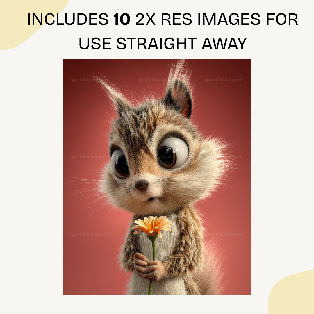 Cute fluffy squirrel character in Pixar 3D animation style created with Midjourney AI art prompt