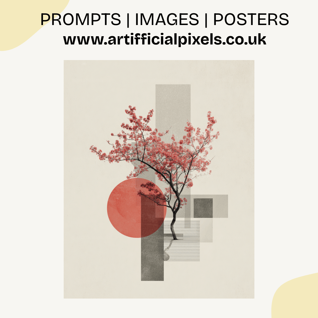 Geometric botanical print with Japanese minimalist aesthetic ideal for contemporary wall art