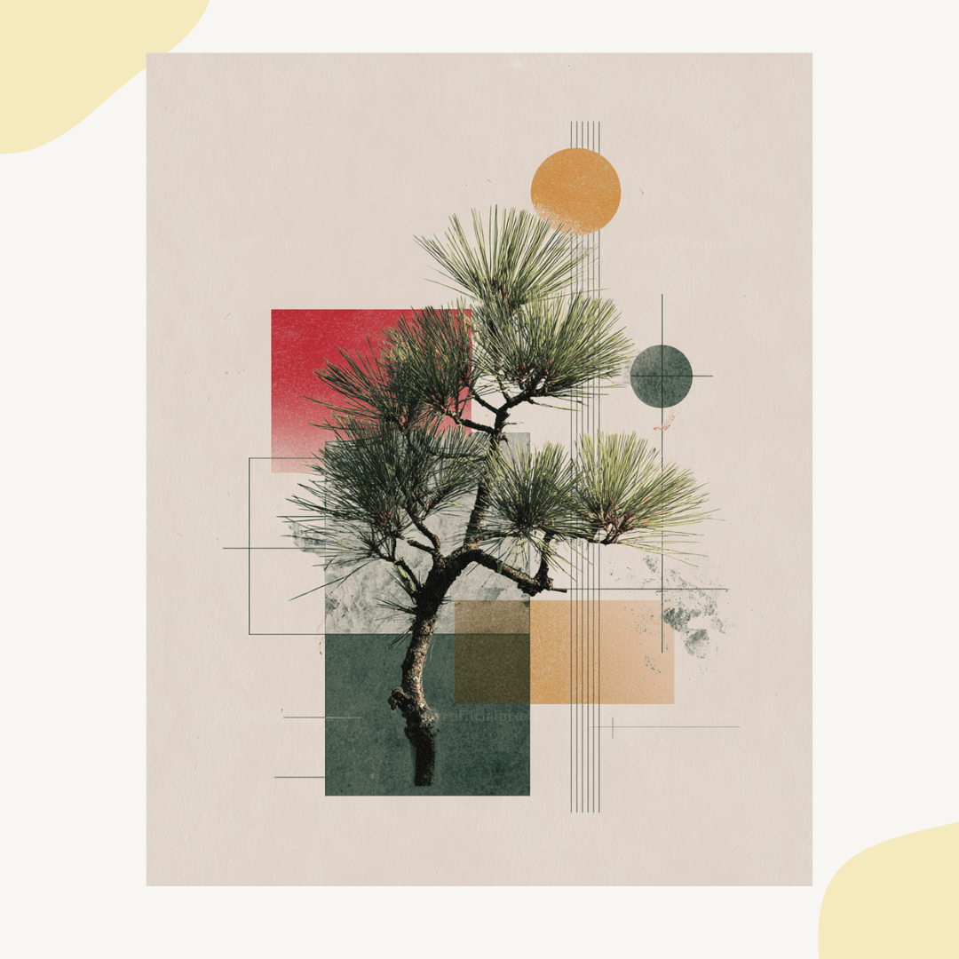 Geometric Japanese botanical art in minimalist poster template format for digital creators