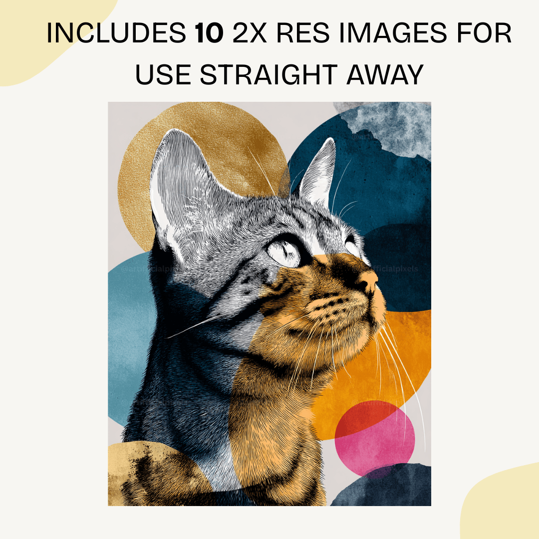 Geometric pop art cat portrait with bold colors and abstract design created using Midjourney AI prompt template