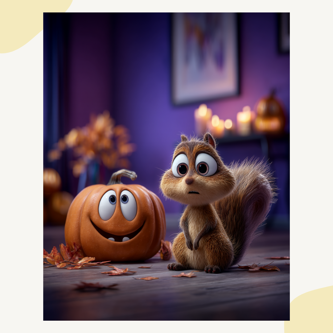 Second example from Pixar-style digital image bundle showing whimsical animal and pumpkin artwork for seasonal printables.