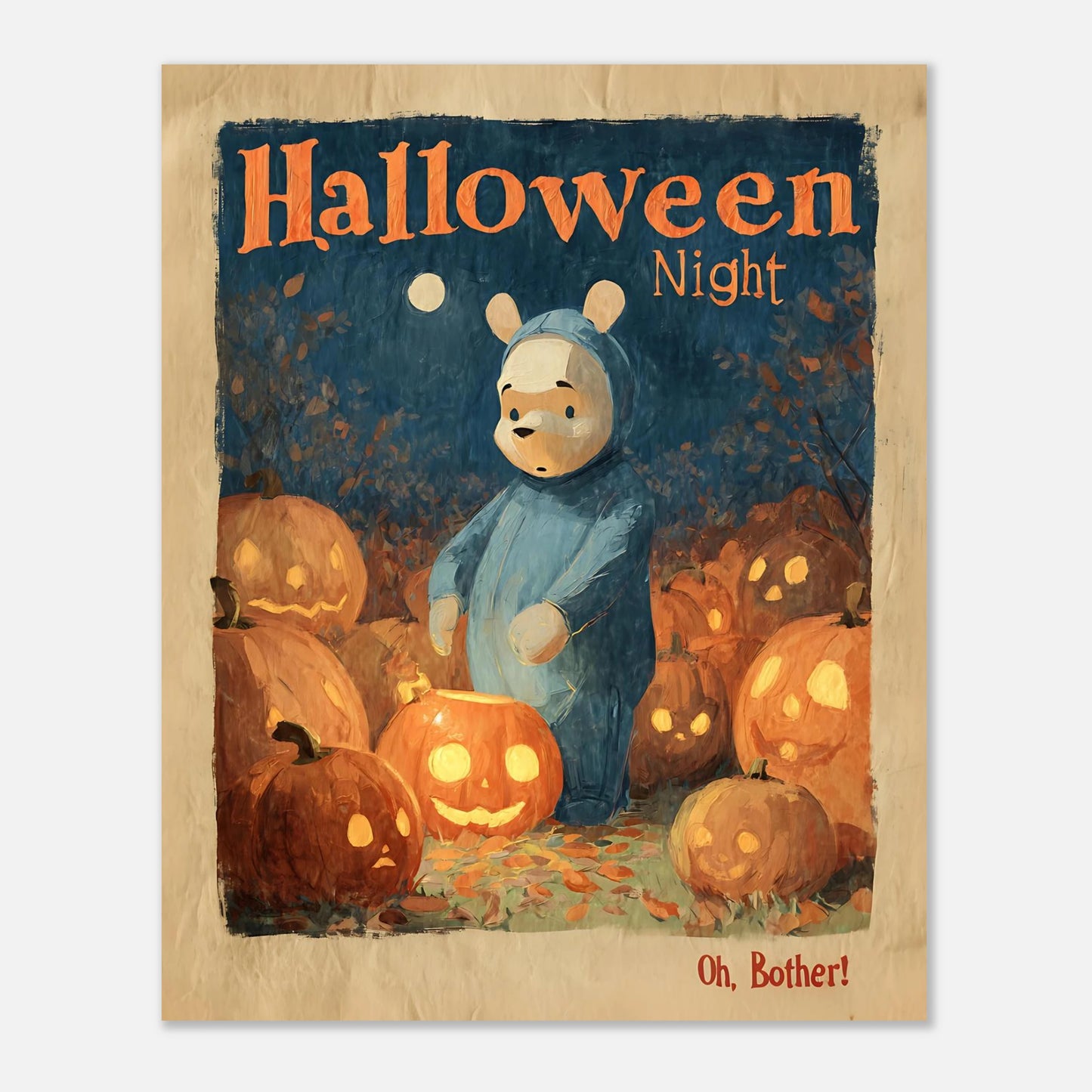 Vintage Winnie the Pooh Halloween poster print size 20x25 cm / 8x10 inch, nostalgic seasonal wall decor