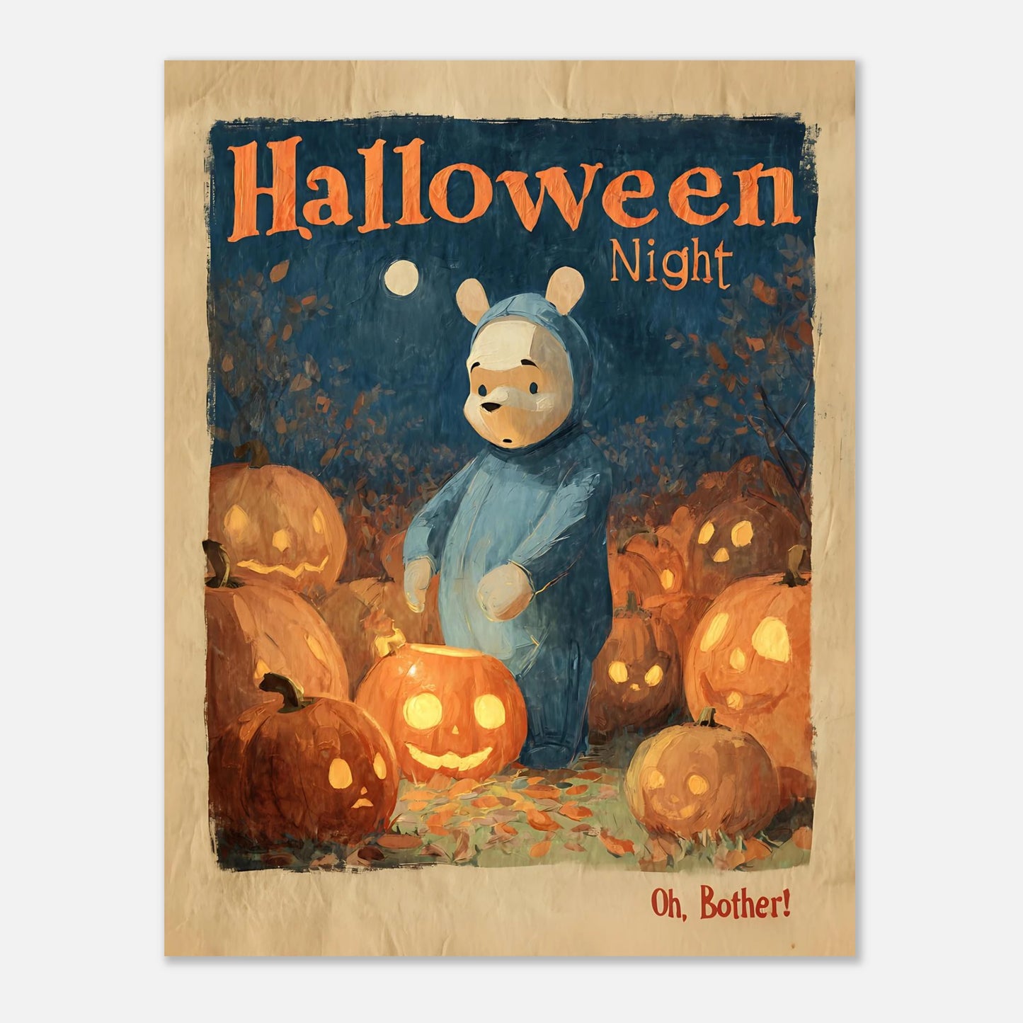 Winnie the Pooh Halloween vintage poster wall art size 27x35 cm / 11x14 inch, retro autumn print