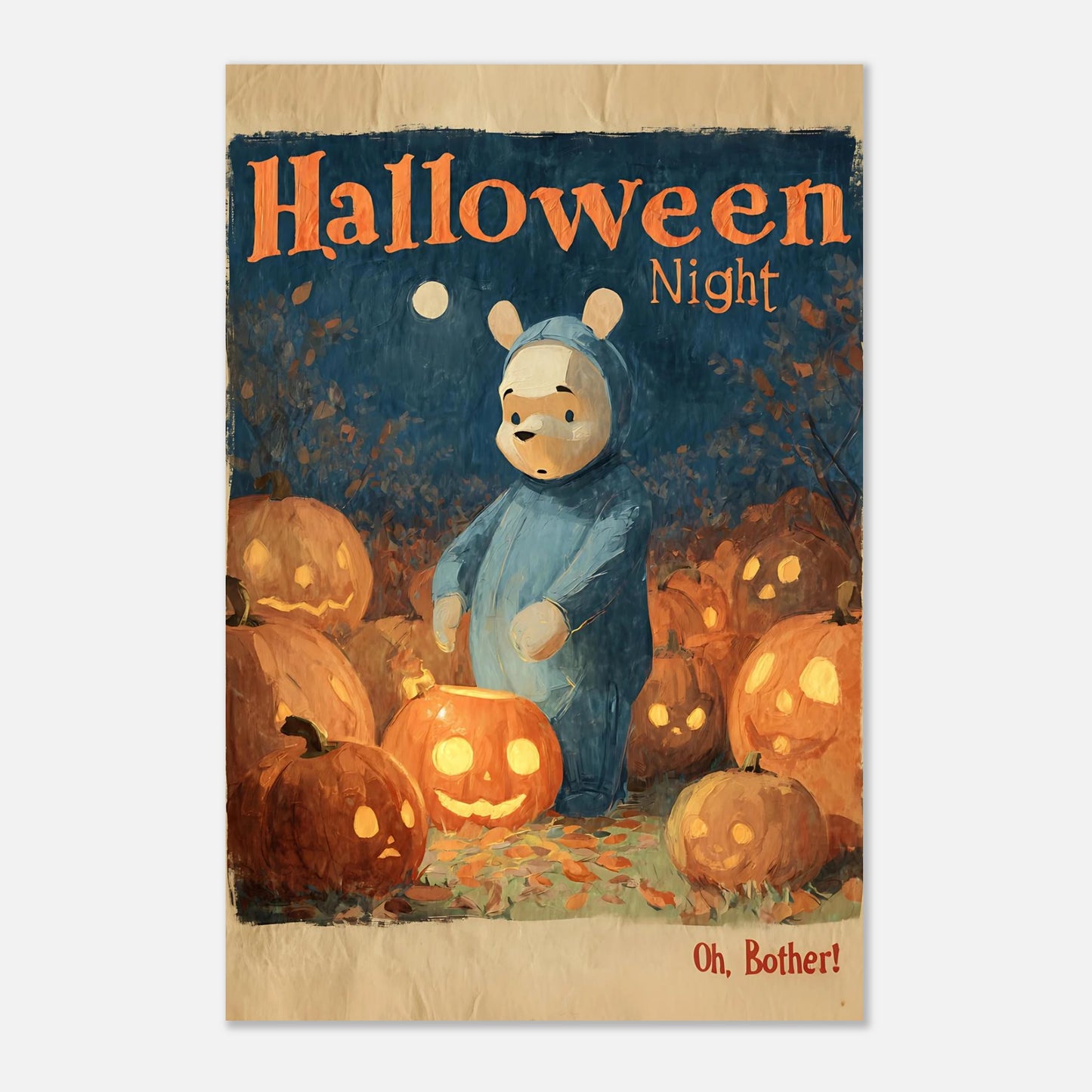 Extra large Winnie the Pooh Halloween poster 60x90 cm / 24x36 inch, nostalgic seasonal décor print