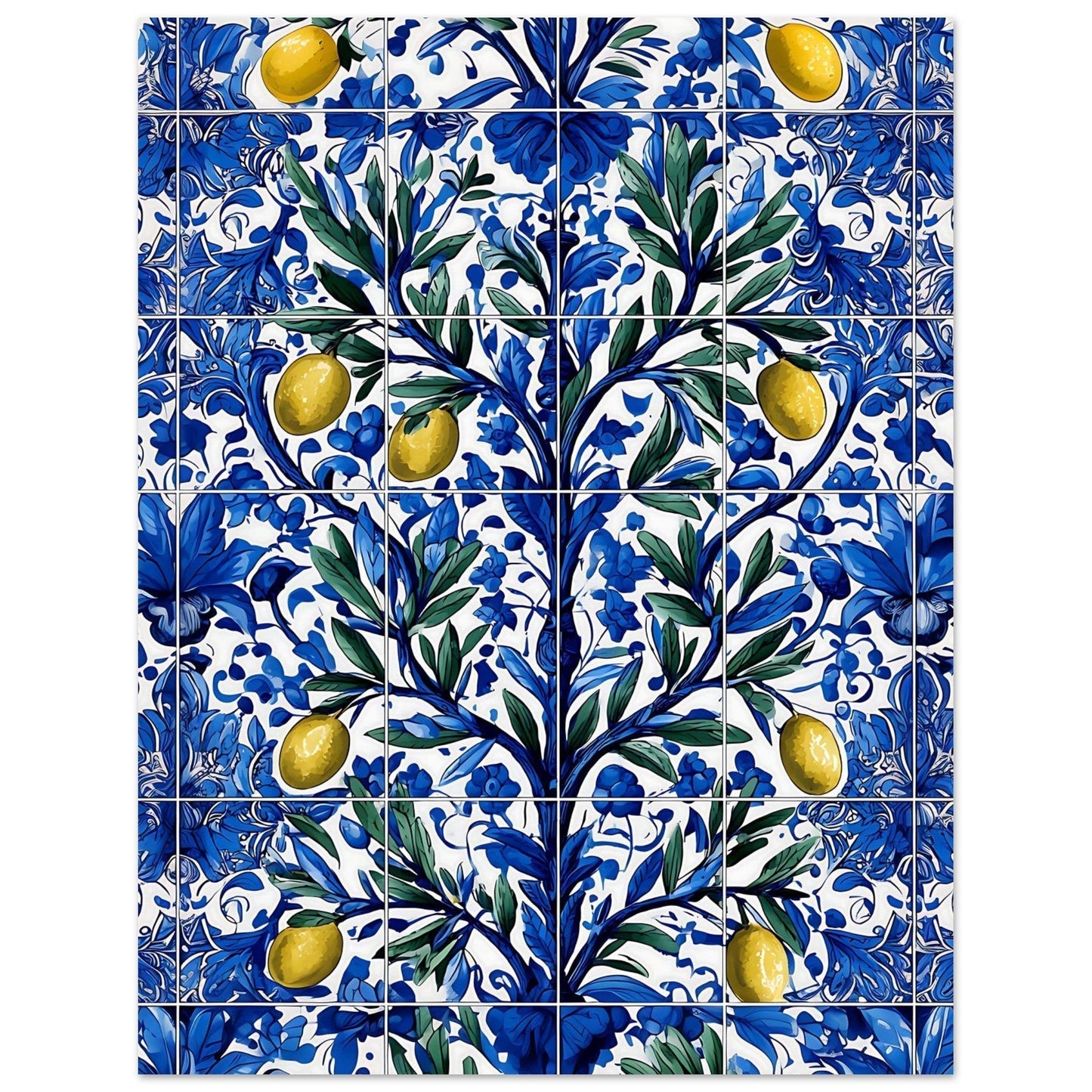 Hand-painted ceramic pattern with olive branch design and floral details