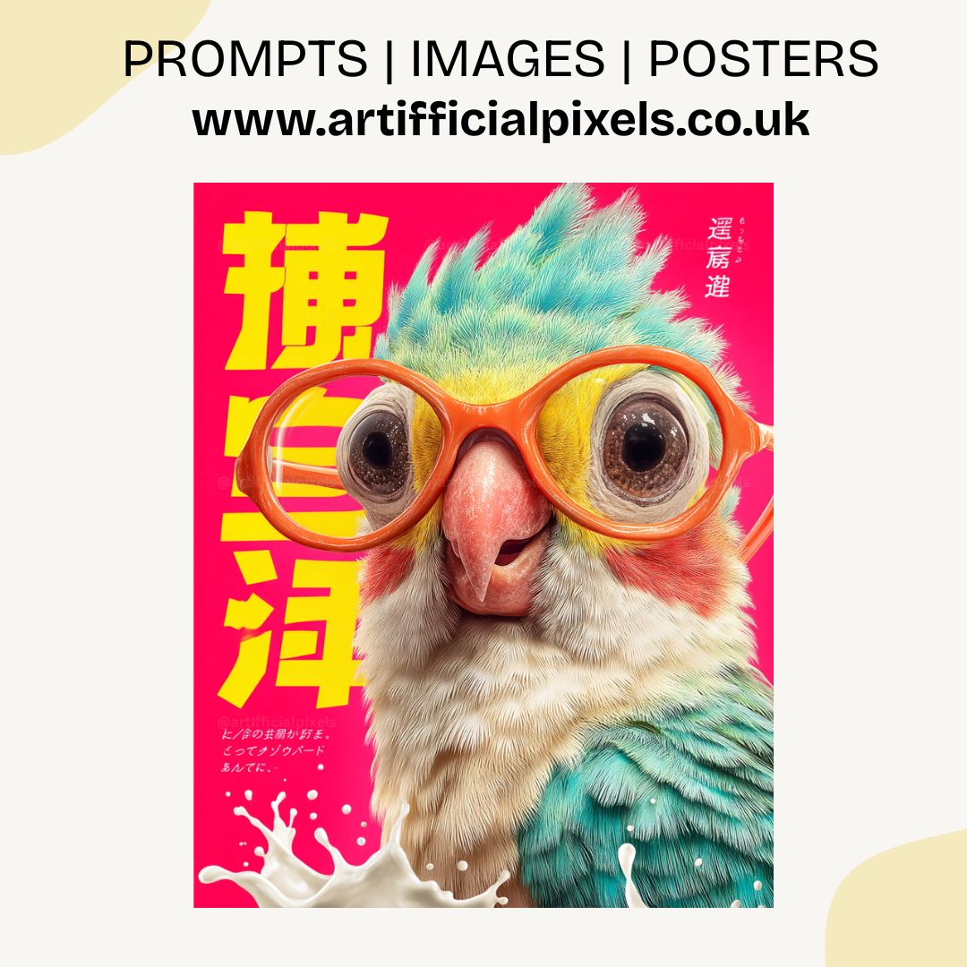 Hyper-stylised animal art generated with Midjourney AI prompt suitable for Redbubble and Society6 uploads