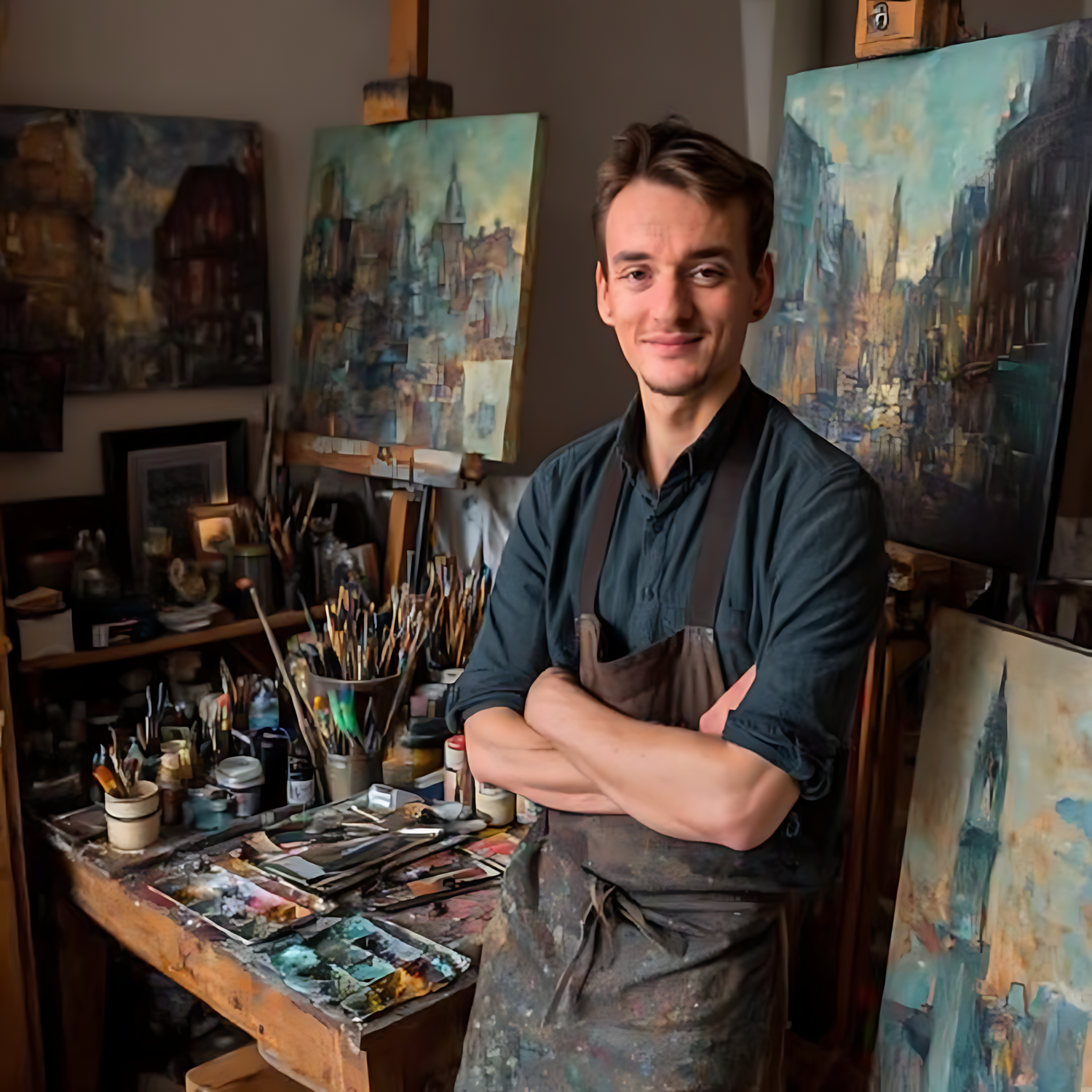 Jack at an art studio having a painting lesson