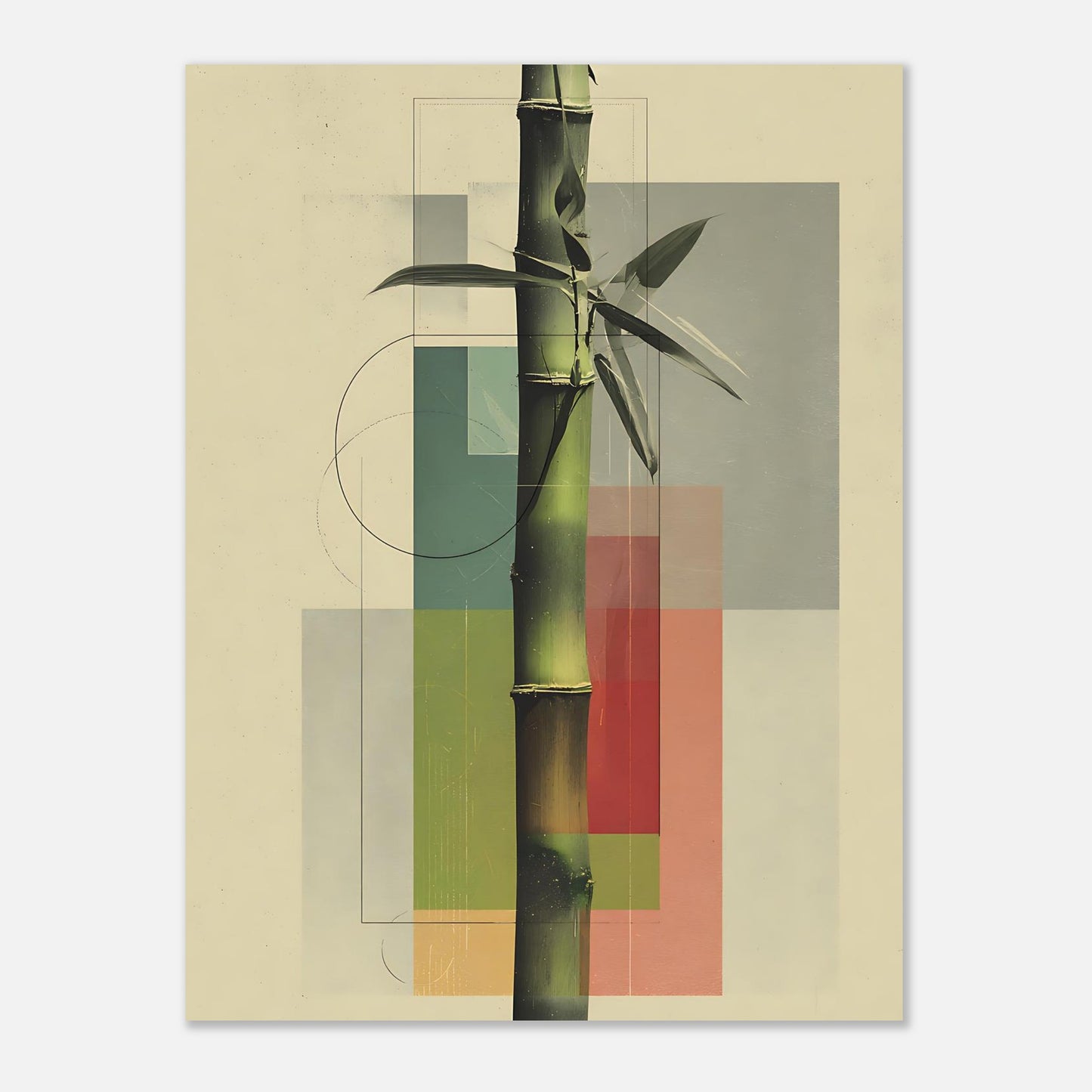 Japanese botanical geometric poster featuring bamboo minimalist zen decor with contemporary design elements close-up view
