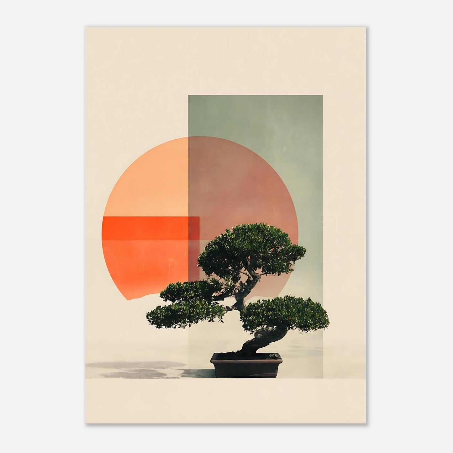 Japanese botanical wall art featuring stylized bonsai tree design with minimalist aesthetic for contemporary home decoration