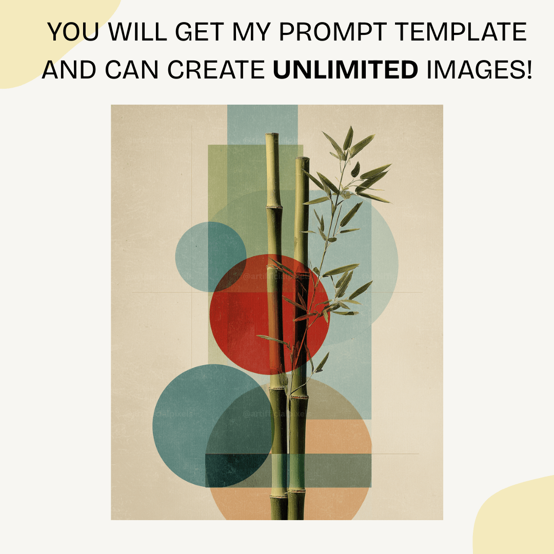 Japanese geometric botanical poster with minimalist design created using Midjourney AI art prompts