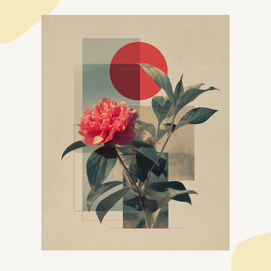 Japanese minimalist botanical geometric art designed as digital print for instant download