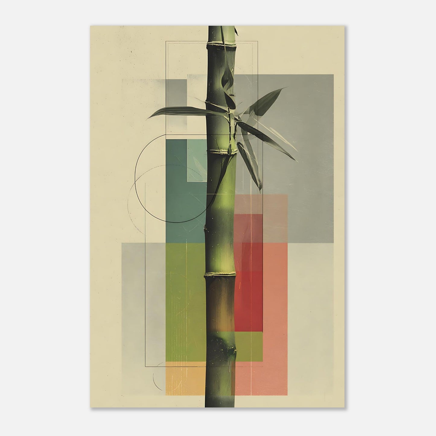 Japanese zen bamboo poster featuring minimalist botanical geometric design on high-quality matte print paper