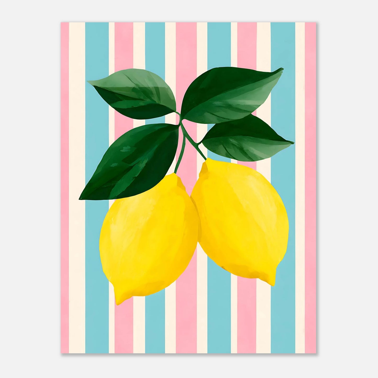 11x14 lemon fruit poster with pastel stripes, bright wall art for modern interiors