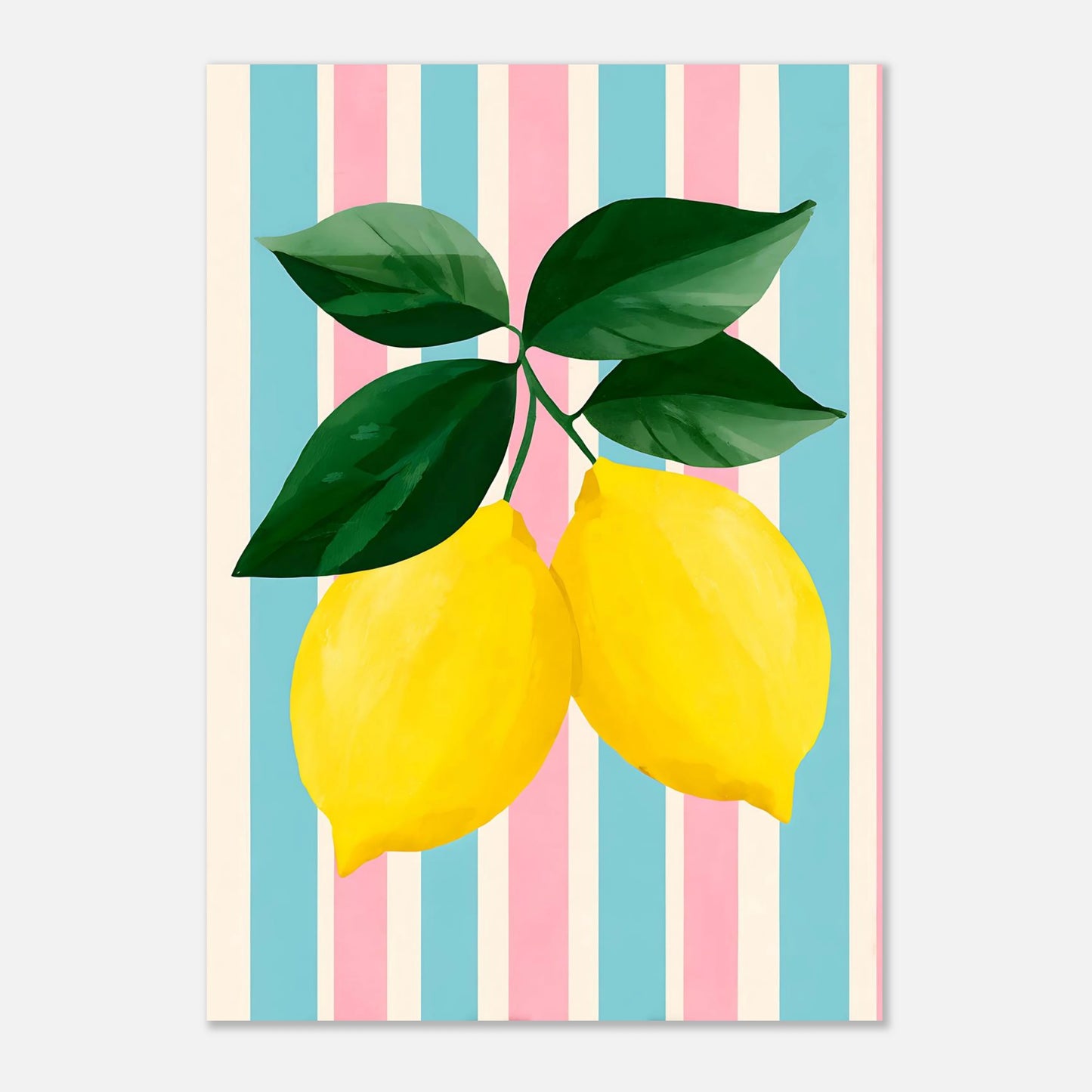Large A1 lemon fruit poster, pastel striped background, statement wall art for living space