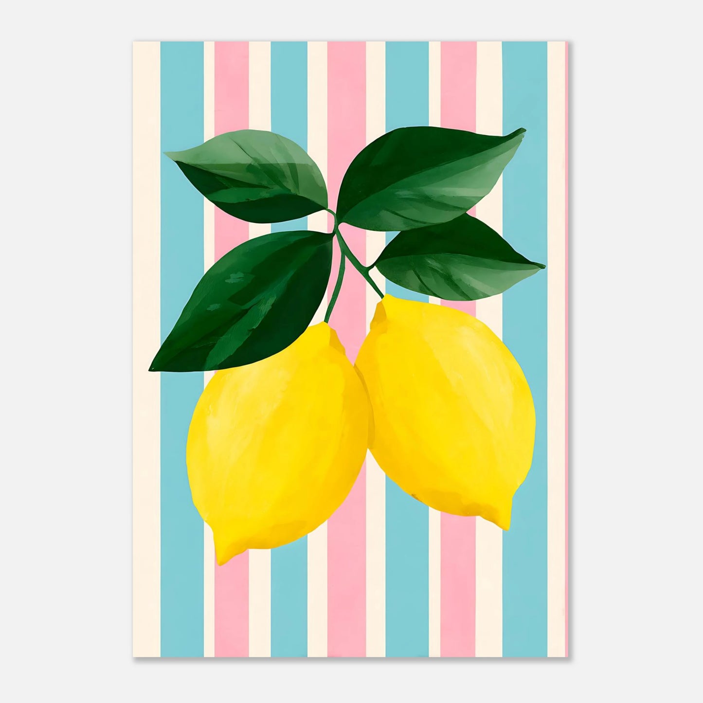 A2 lemon art print, pastel stripe pattern, minimalist fruit wall art poster