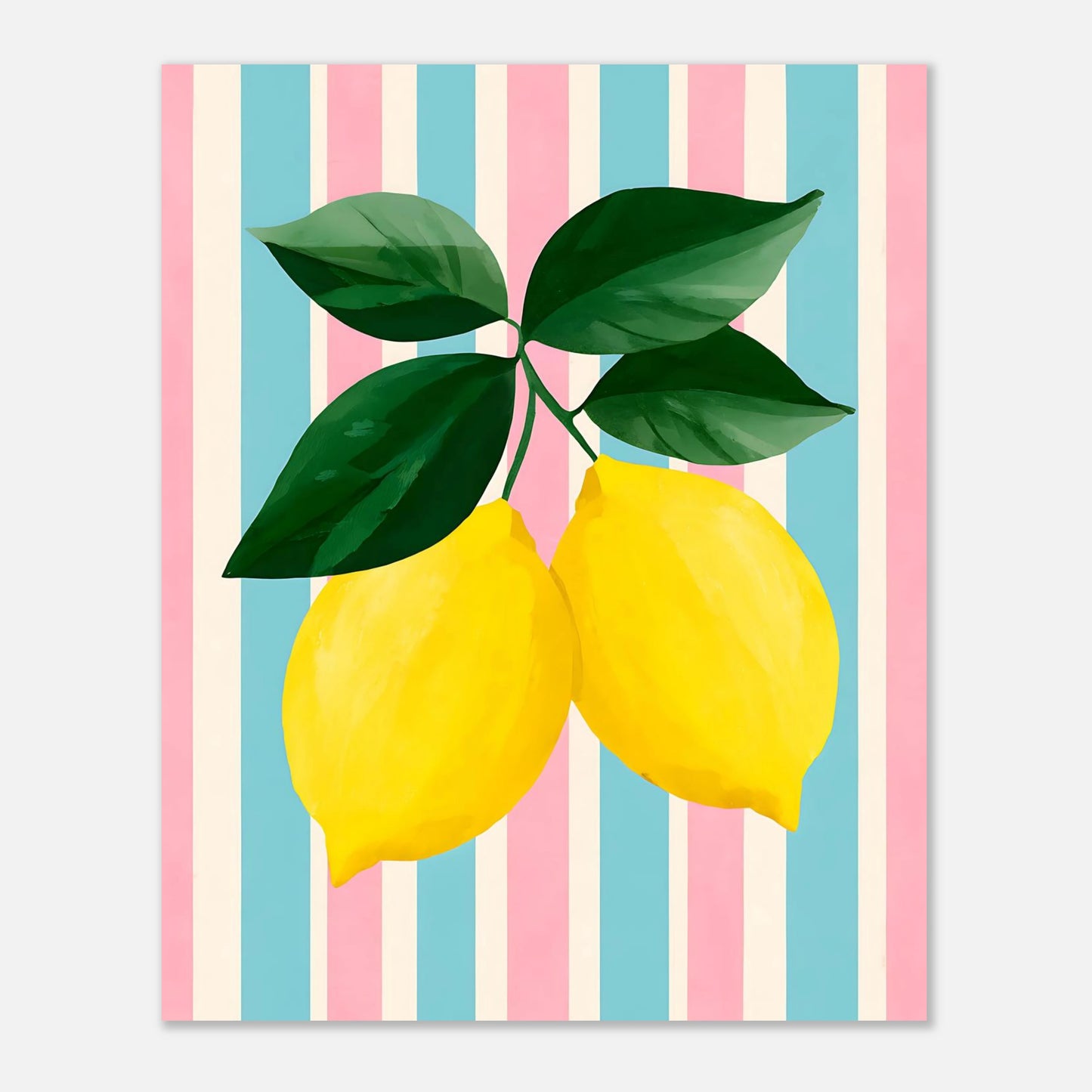 8x10 lemon art print, colourful striped background, modern fruit wall decor for kitchen or dining area