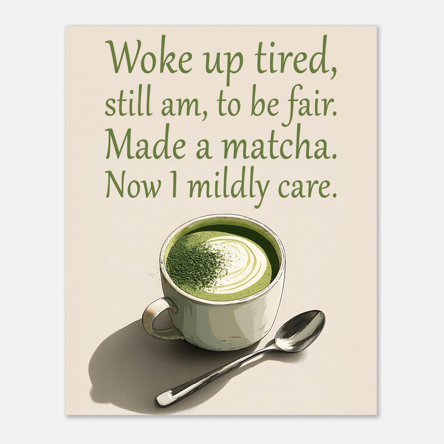 Original matcha latte poster design preview showing AI-generated café-inspired artwork