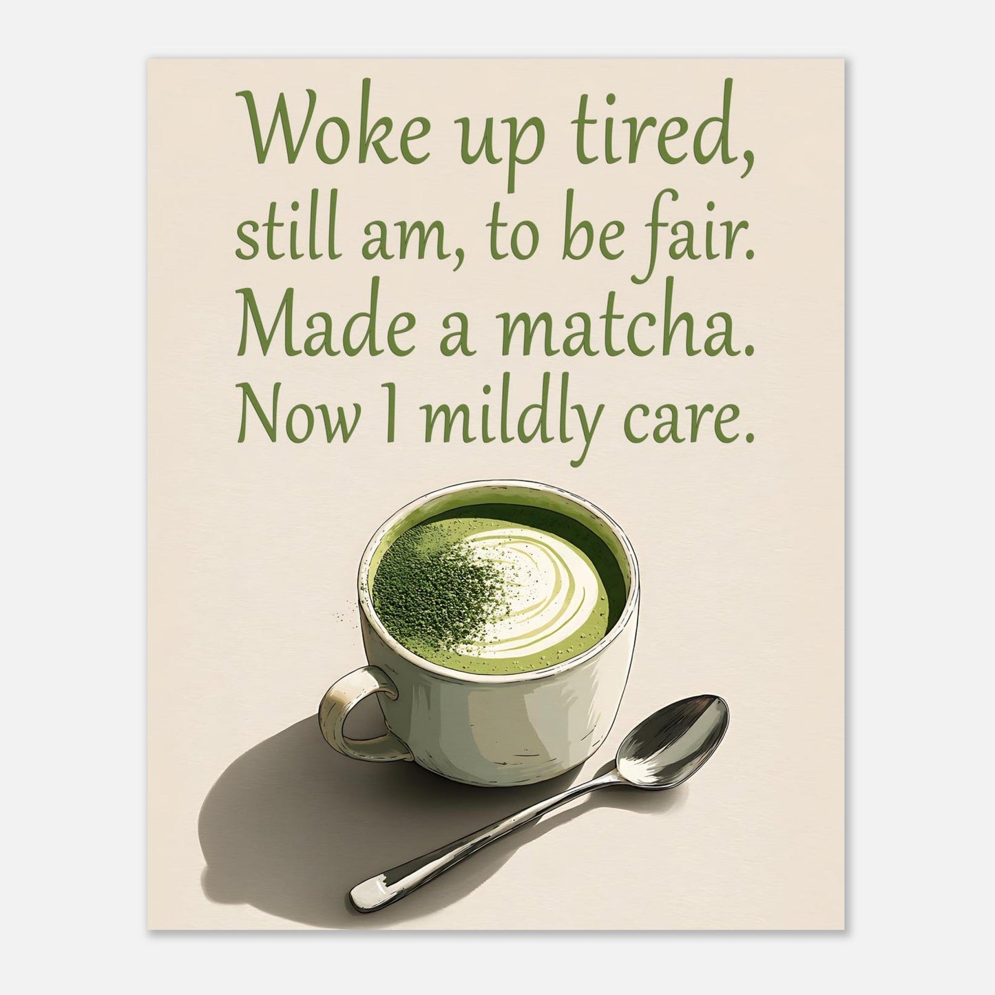 Original matcha latte poster design preview showing AI-generated café-inspired artwork