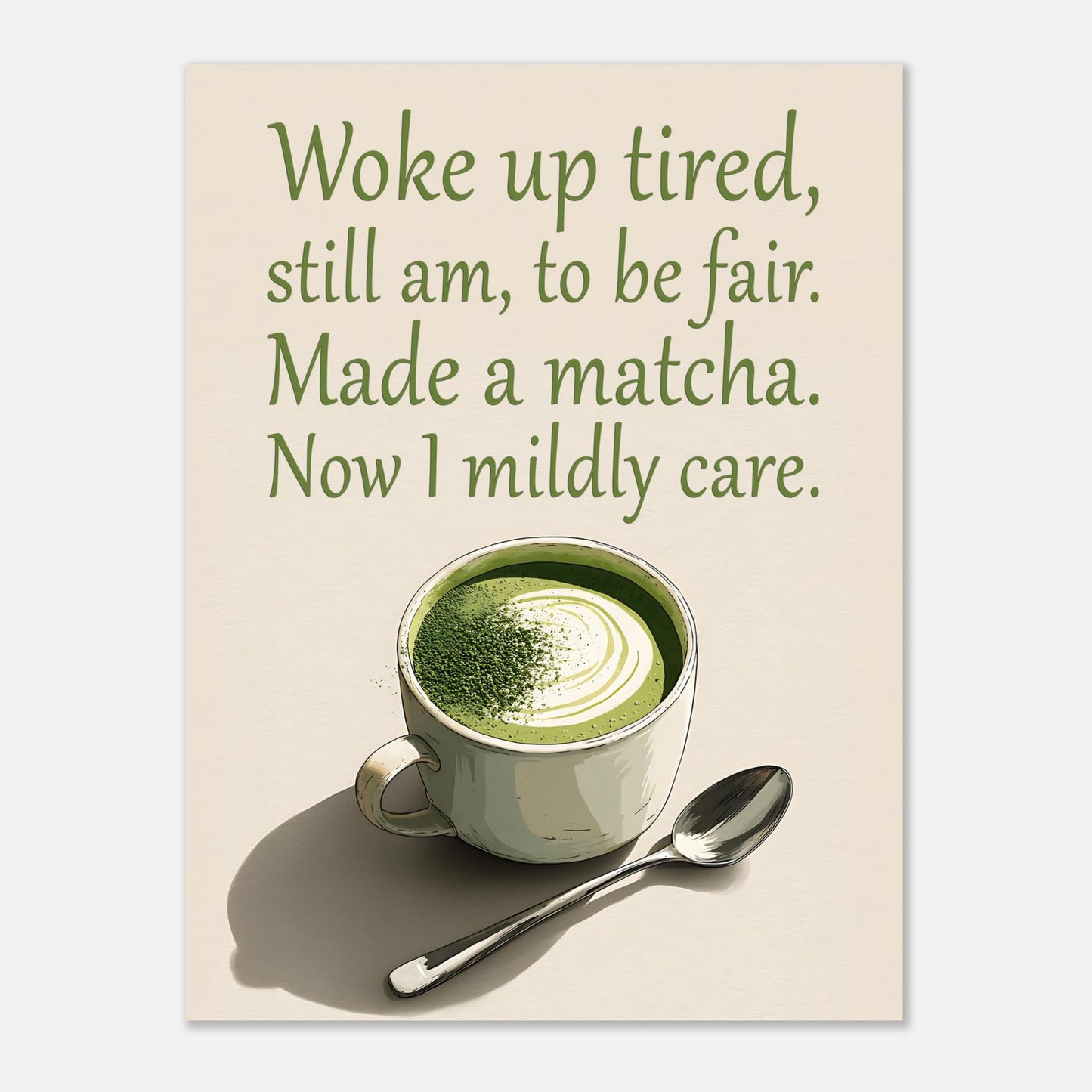 Matcha latte poster design variation created with custom midjourney AI prompt for unique wall art