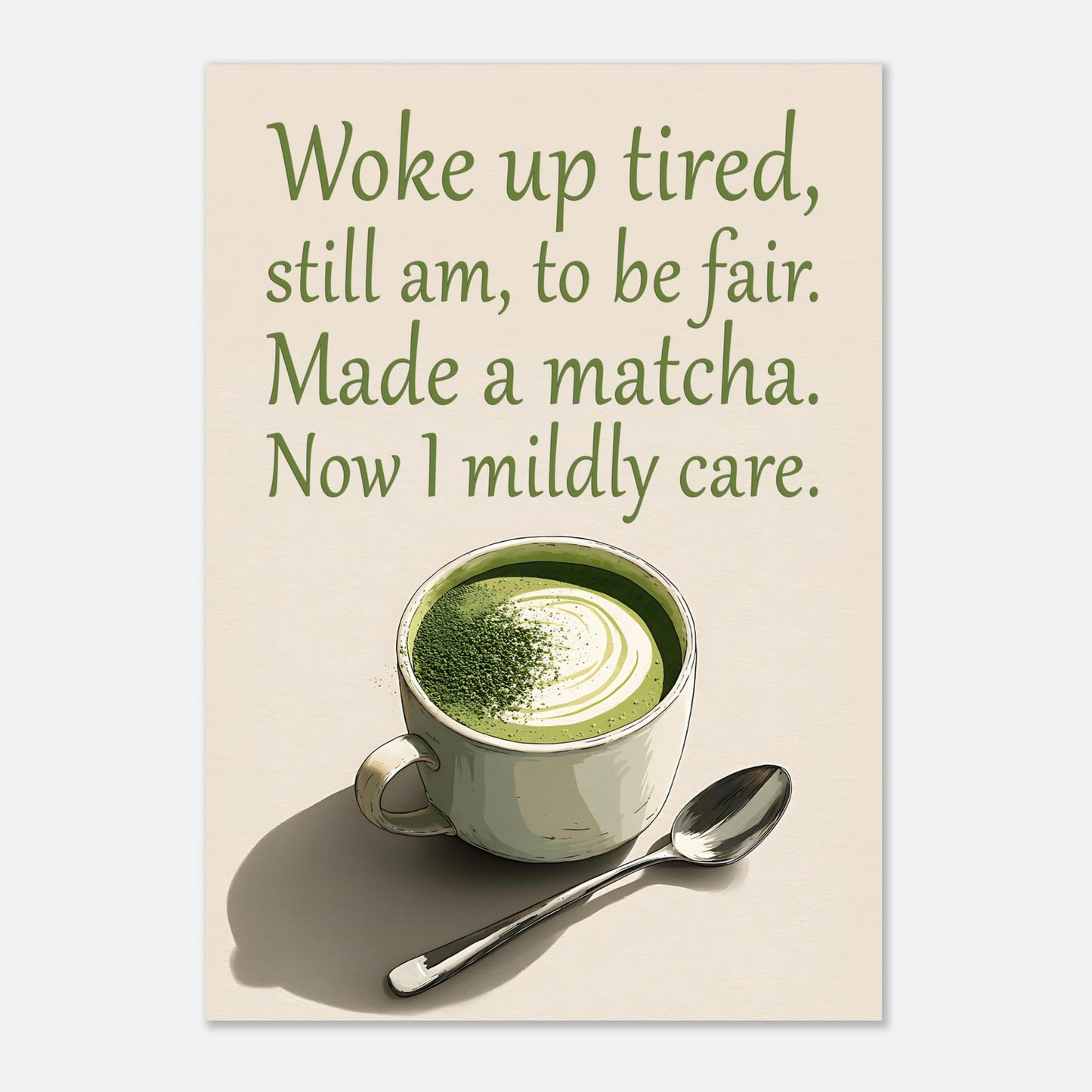 Matcha latte poster featuring playful typography and café-inspired humorous text design