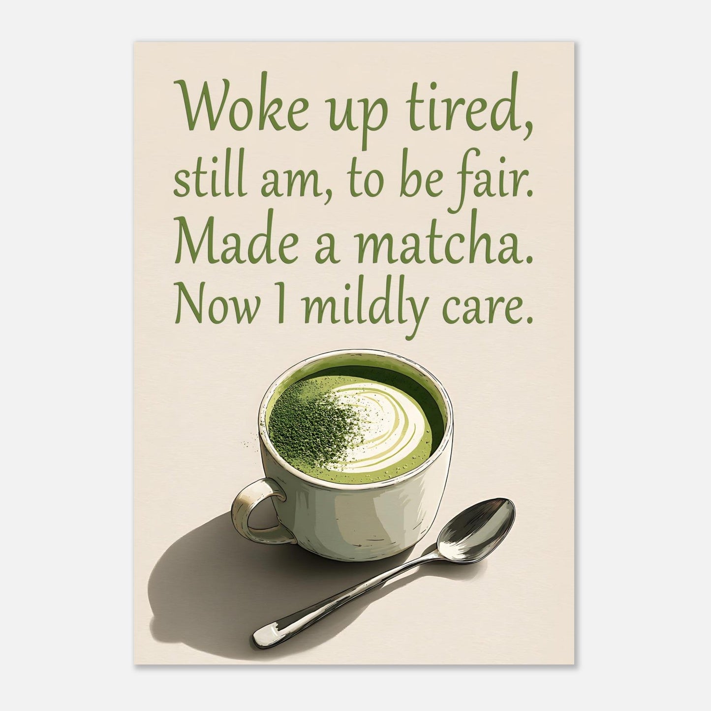 Matcha latte poster featuring playful typography and café-inspired humorous text design