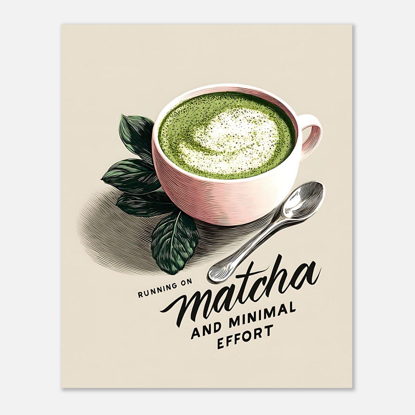 8x10 inch matcha latte text poster showing small format print for compact wall decor display