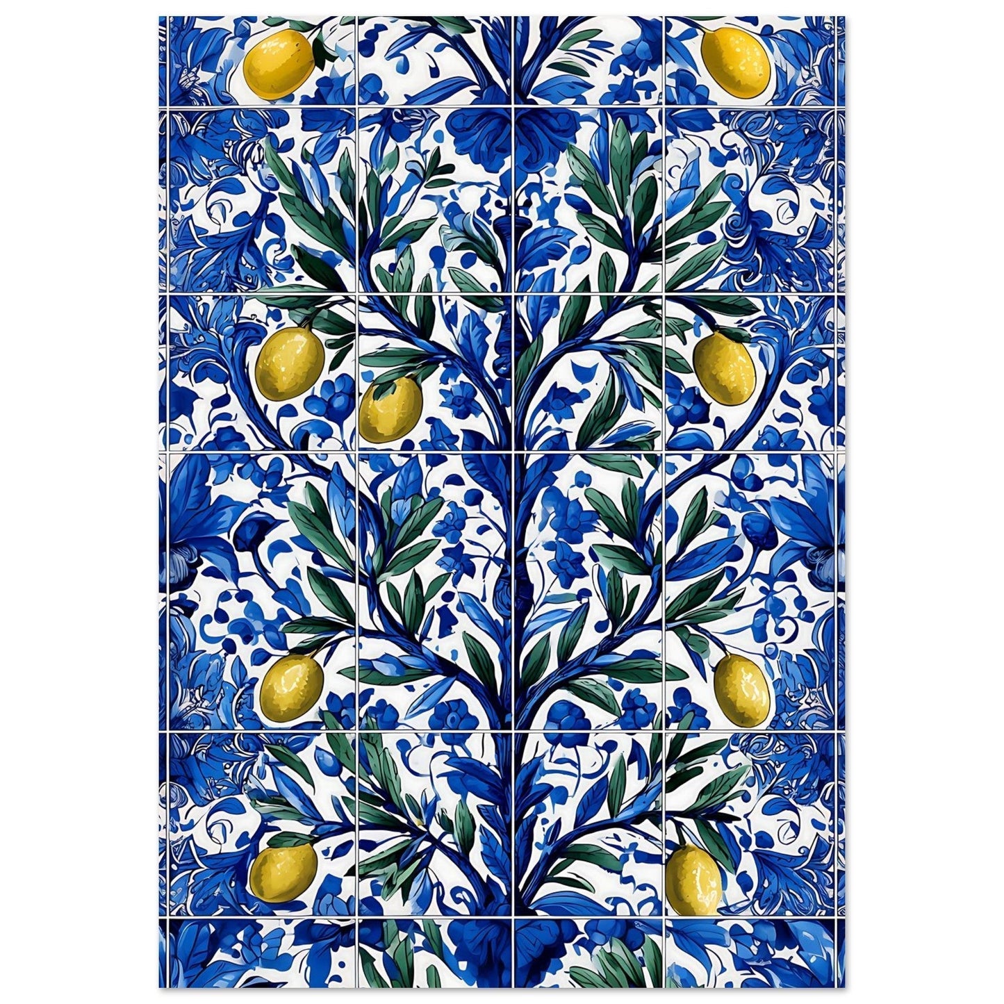 Mediterranean olive branch art with citrus accents and green leaves