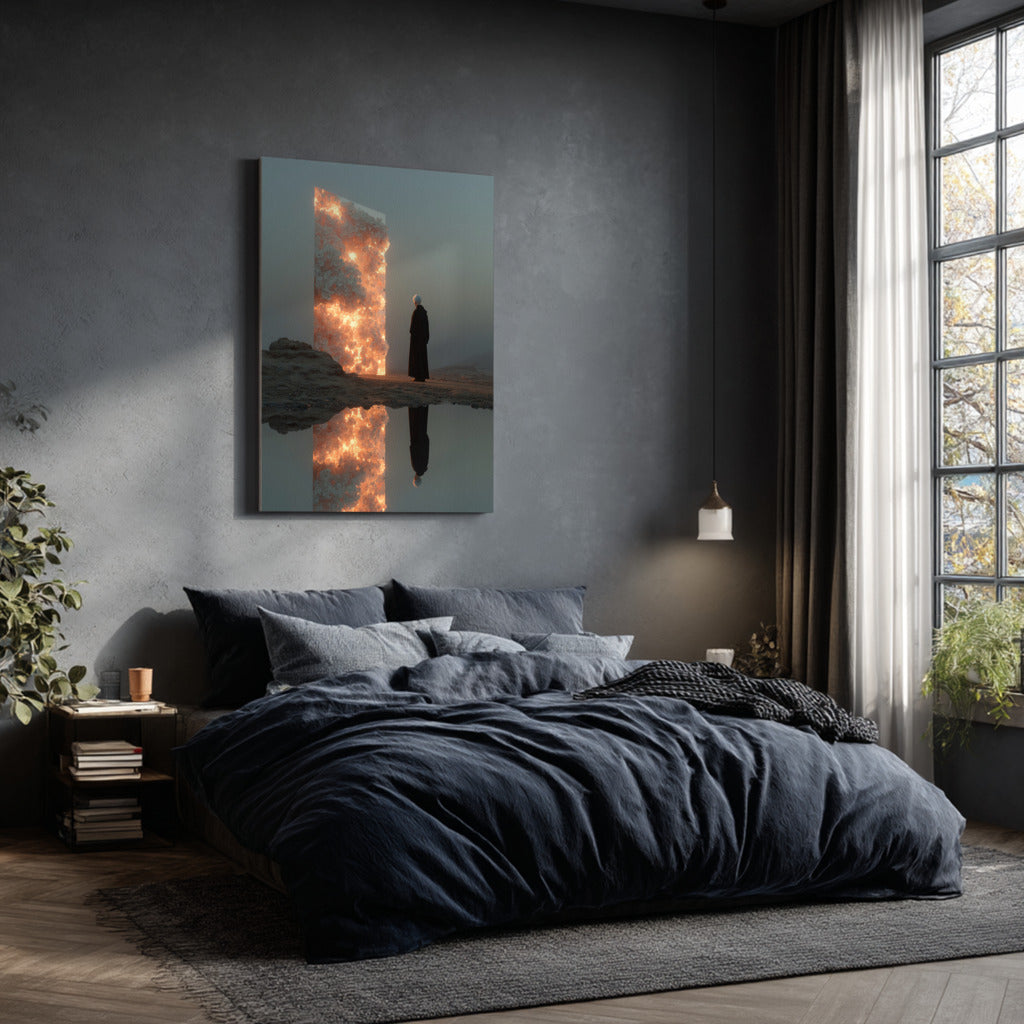 Portal of Flame and Silence Canvas Print – AI Generated Glowing Portrait Wall Art
