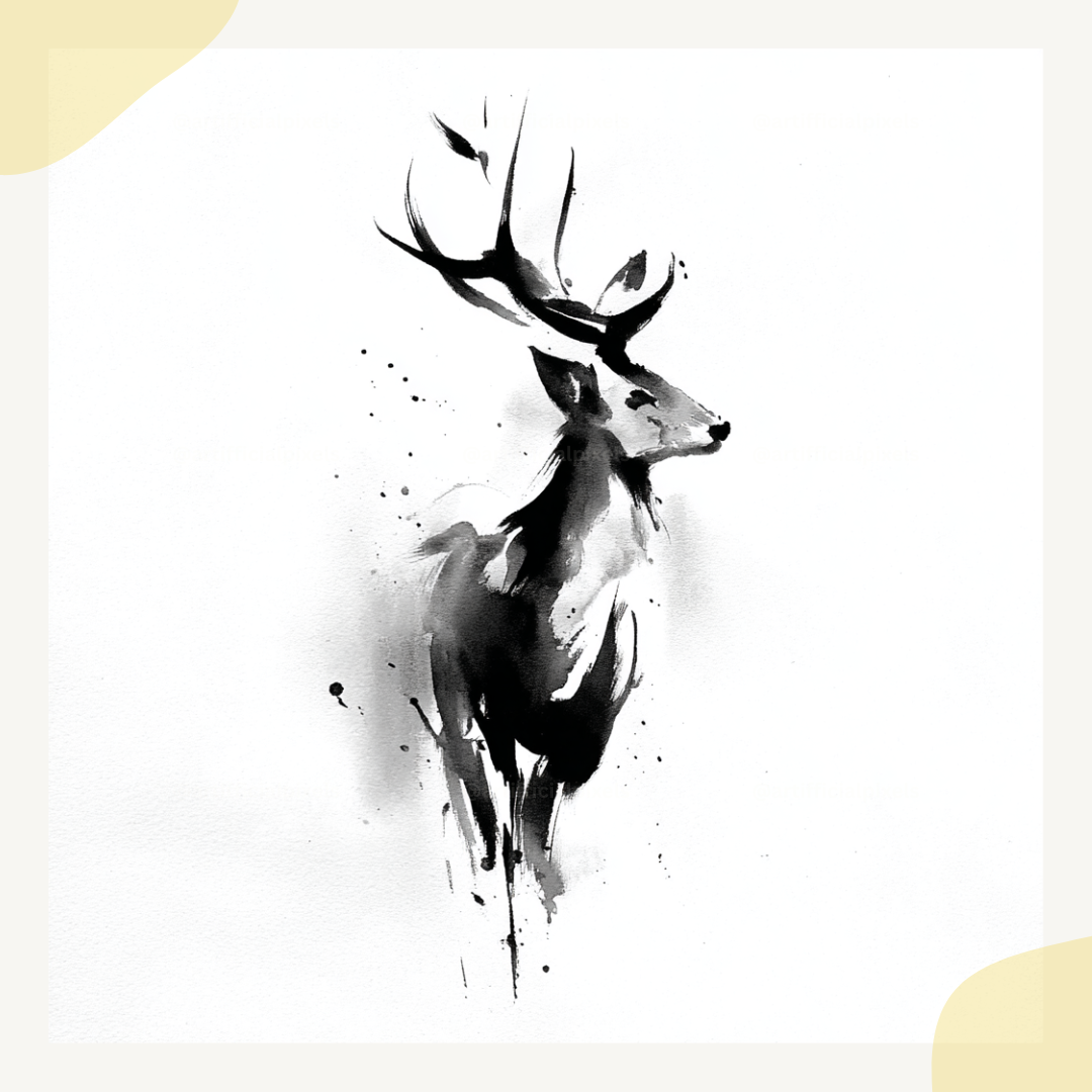 midjourney-ai-prompt-chinese-ink-wash-animals-deer