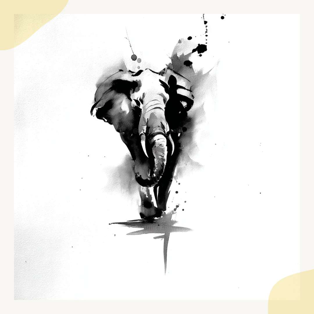 midjourney-ai-prompt-chinese-ink-wash-animals-elephant
