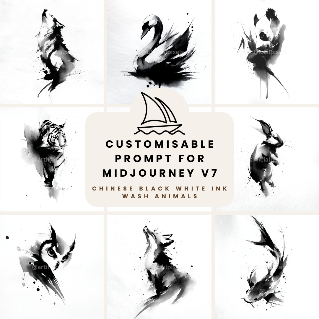 midjourney-ai-prompt-chinese-ink-wash-animals-front