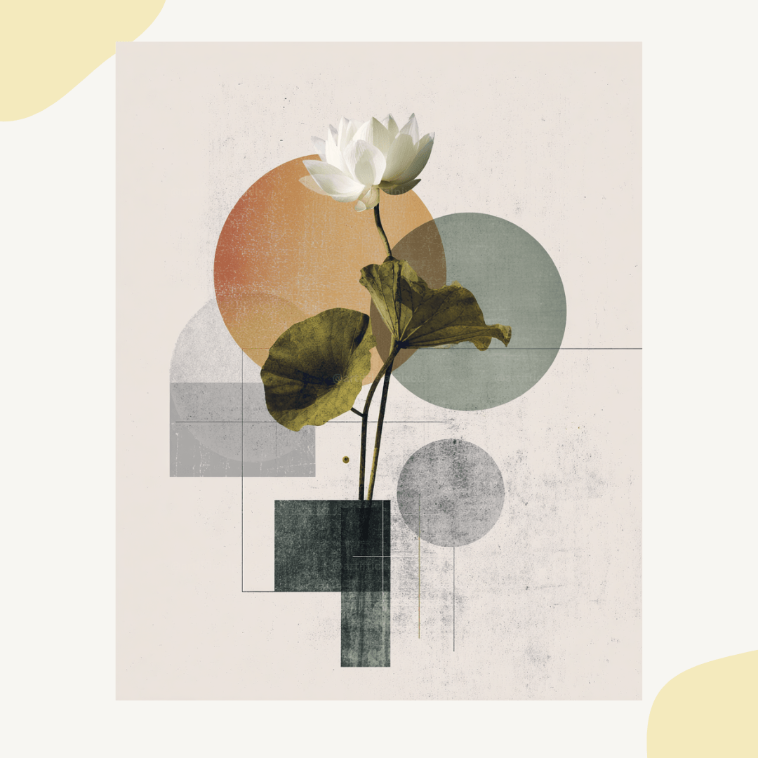 Minimalist geometric botanical art with Japanese inspired design for modern interior decoration