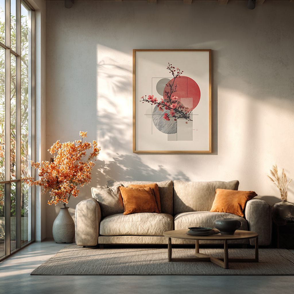 Geometric Cherry Blossom Poster for Contemporary Visual Art Decor
