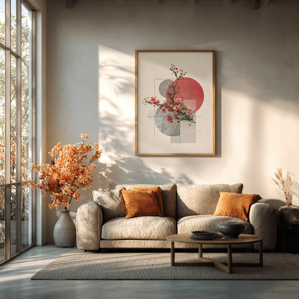 Geometric Cherry Blossom Poster for Contemporary Visual Art Decor
