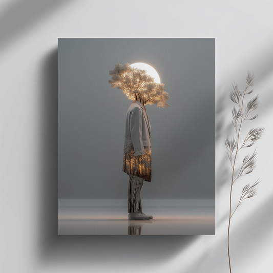 Surreal Human Tree Canvas Print – AI-Generated Glowing Portrait Wall Art