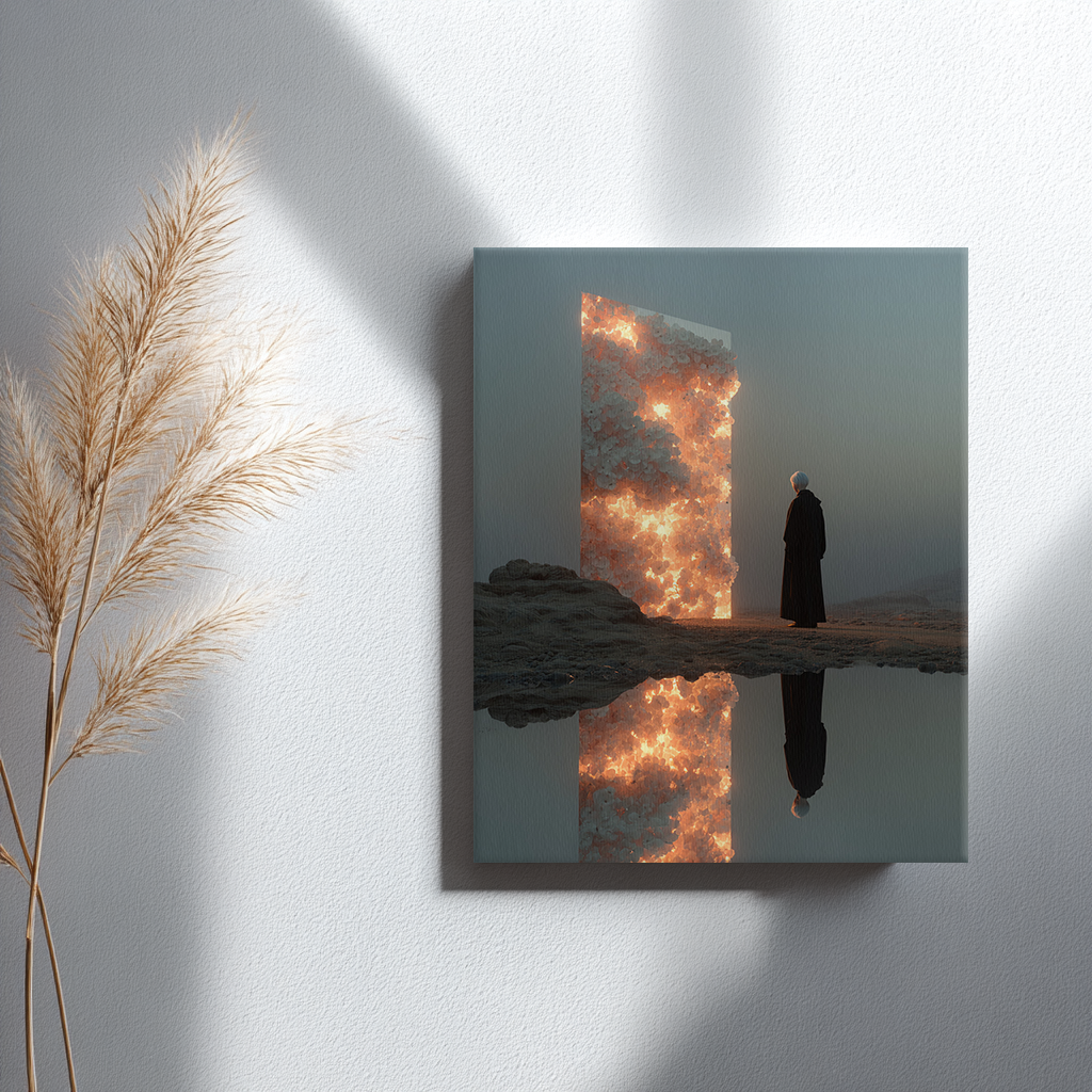 Portal of Flame and Silence Canvas Print – AI Generated Glowing Portrait Wall Art