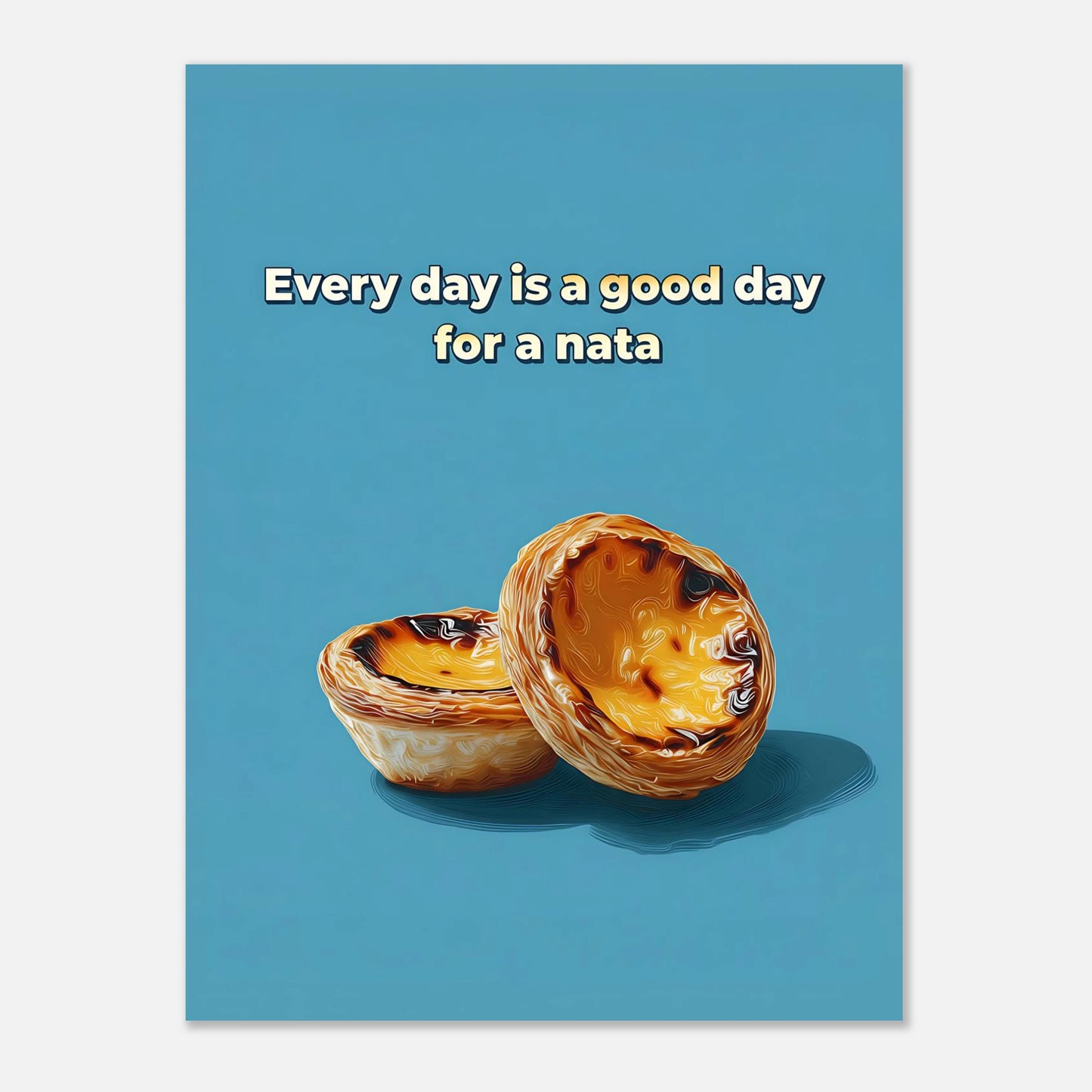 Portuguese custard tart poster, size 46x61 cm / 18x24 inch, modern colourful bakery wall print.