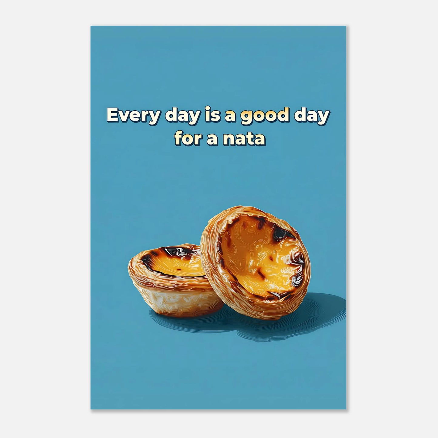 Large pastel de nata poster print, size 60x90 cm / 24x36 inch, vibrant Portuguese food art for statement wall decor.