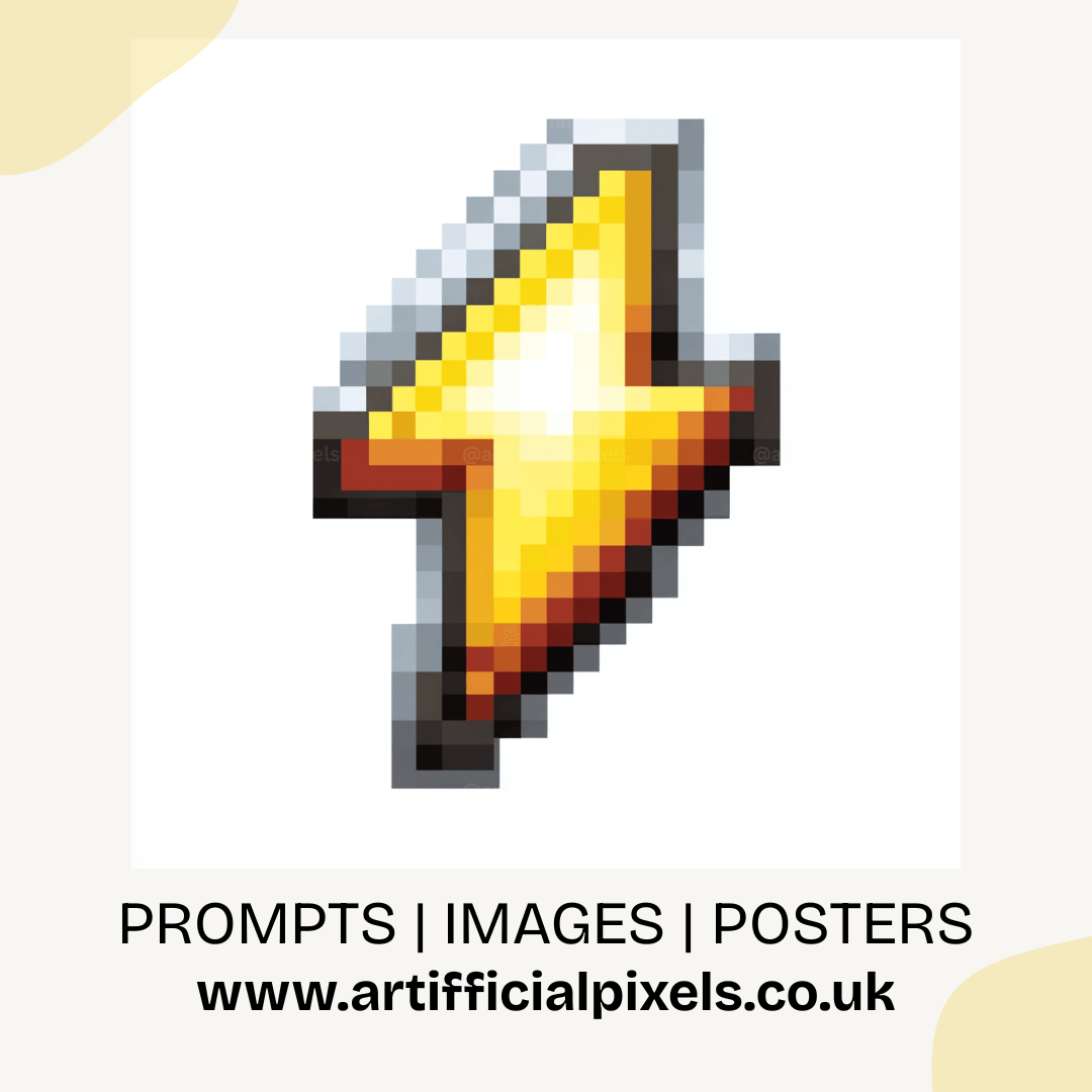 Dynamic pixel art lightning bolt icon in retro 8-bit style created using midjourney prompt for digital art and gaming assets