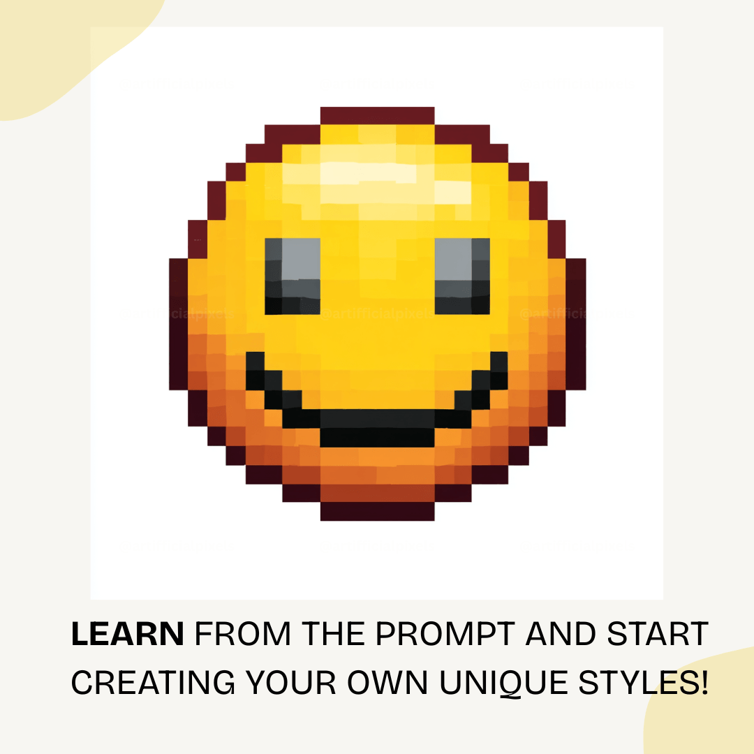 Classic pixel art smiley face icon in retro 8-bit style created with midjourney prompt for digital art and gaming designs